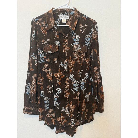 Back In The Saddle Floral Shirt Back Tie Western Brown Medium - Picture 1 of 8